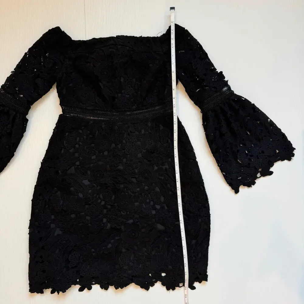 Cynthia Rowley Wild Flower Lace Mini Dress Black Women's 2 Coquette Whimsigoth - Picture 5 of 16